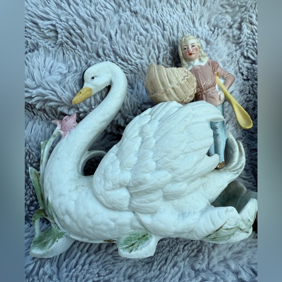Lot Of Two Antique 1950’s Carl Schneider German Swan Bisque Vase Figurines